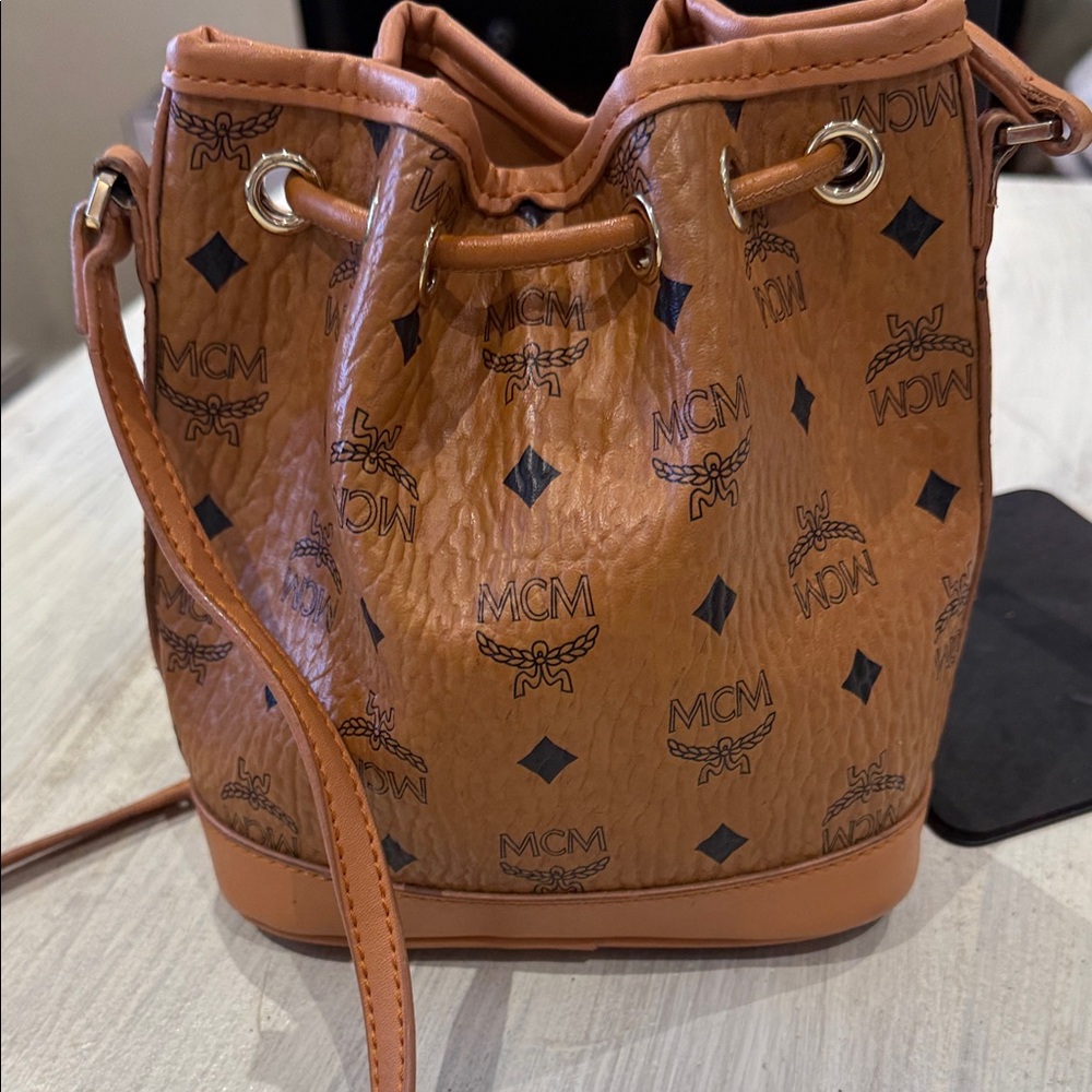 Source Unknown MCM Cognac Brown Leather Drawstring Shoulder Bag - Picture 8 of 16